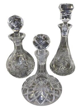 Set Of 3 Mini Decanters Polonia Lead Crystal Oil & Vinegar Cruets Poland Perfume